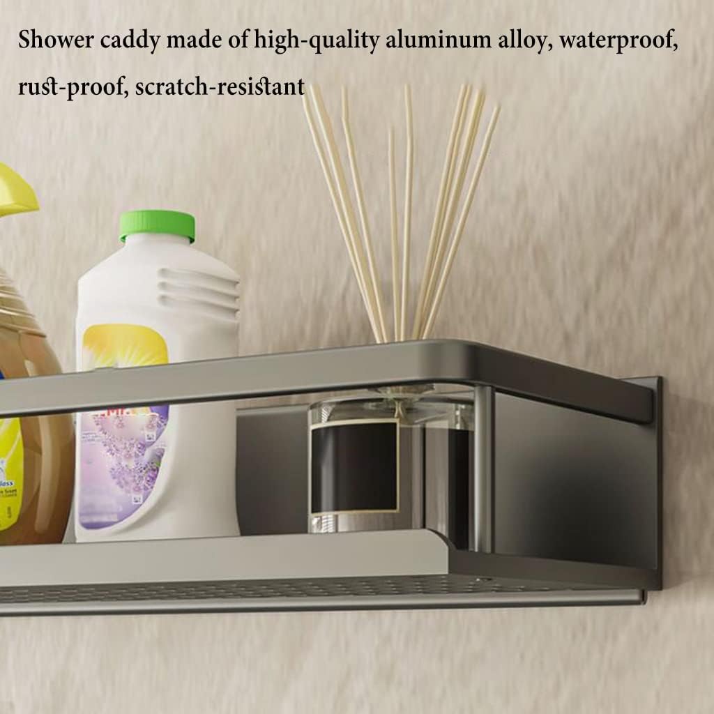 GIZNXBA Corner Shower Caddy, Adhesive Bathroom Caddy with Hooks, No Drilling Shower Shelves, Shower Rack for Inside Shower, Wall Mount Shower Shelf for Toilet (Color : /Gray, Size : 40cm)