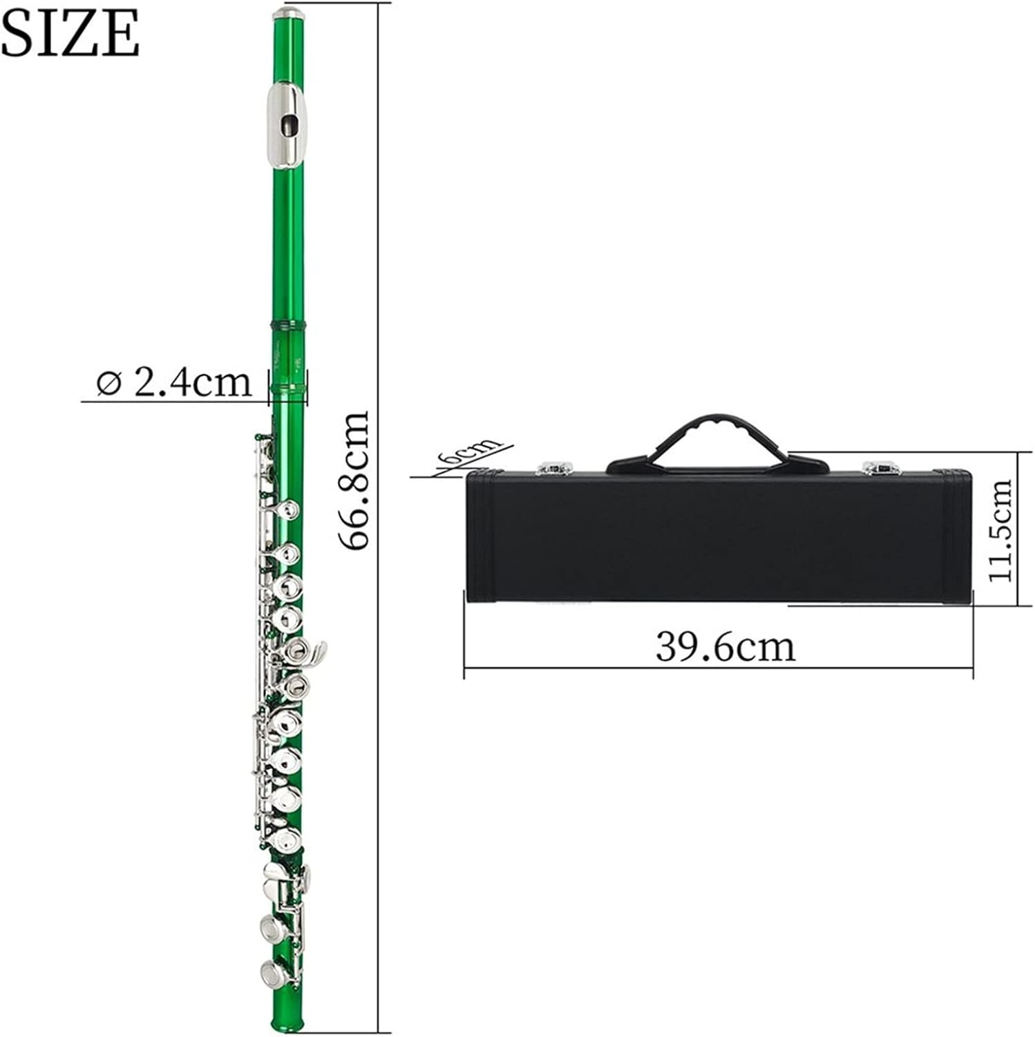 Flutes Green 16 Holes C Tone Flute with E Key Woodwind Instrument Cupronickel Flute with Padded Bag