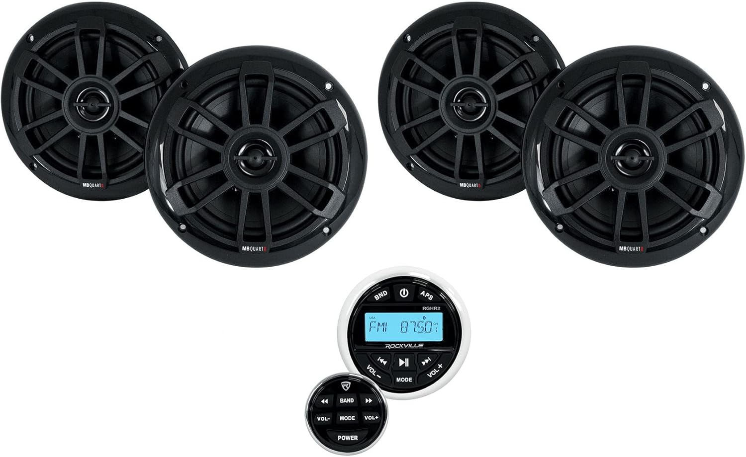 Rockville RGHR2 Marine Gauge Receiver w Bluetooth Bundle with (4) MB Quart NF1-116B 6.5