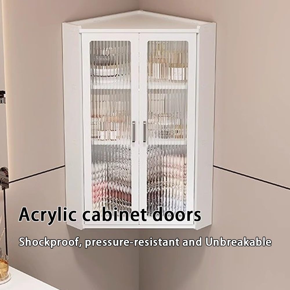 3-Tier Wall Mounted Bathroom Organizer, Hanging Storage Cabinet with Acrylic Doors, Modern Minimalist Floating Shelves, Stylish Corner Shelf for Kitchen, Bathroom(30cm-11.8in)