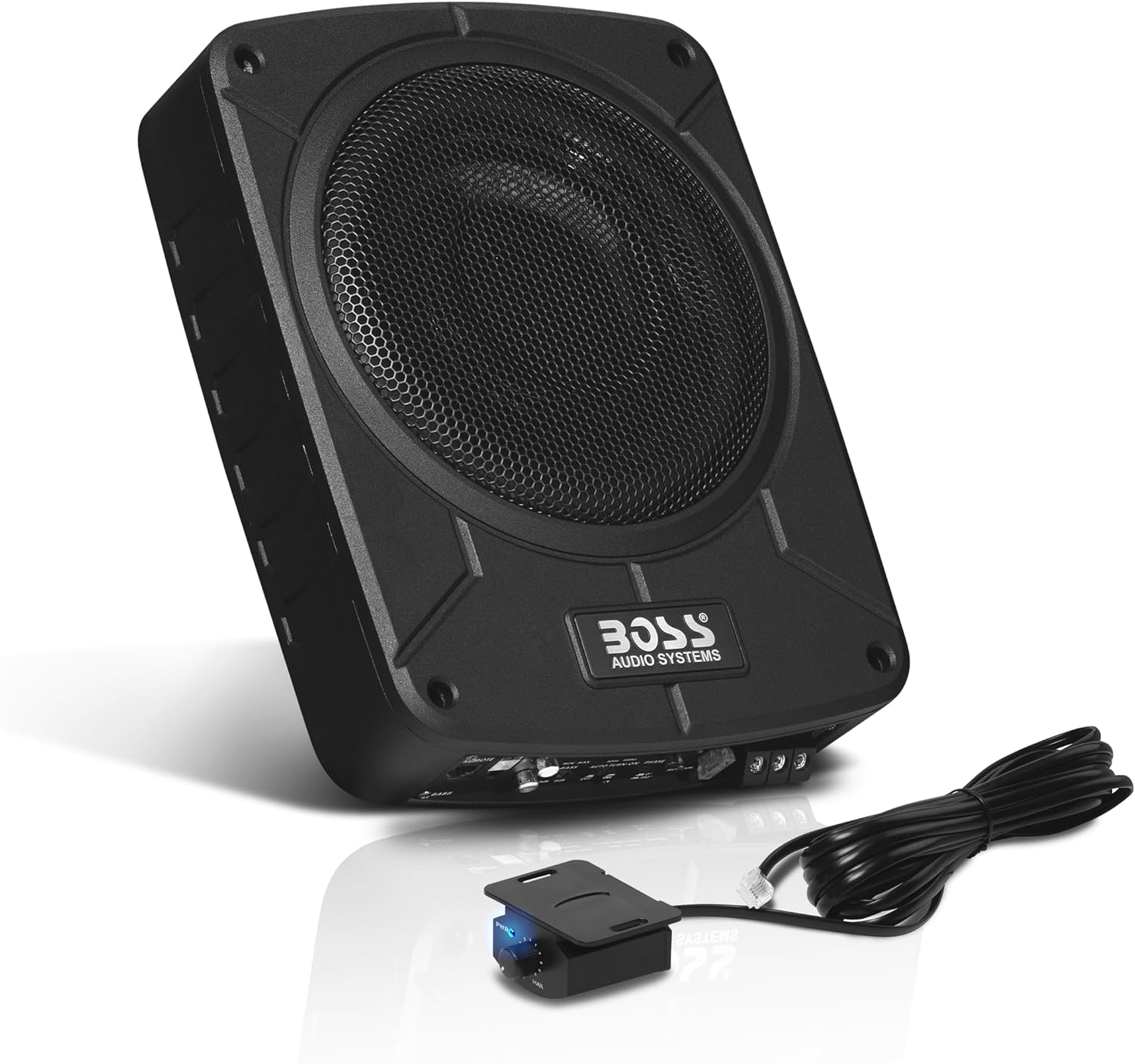 BOSS Audio Systems BAB8 8 Inch Powered Subwoofer Car Audio - 800 Watts Max, Single 2.6 Ohm, Voice Coil, Built in Amp