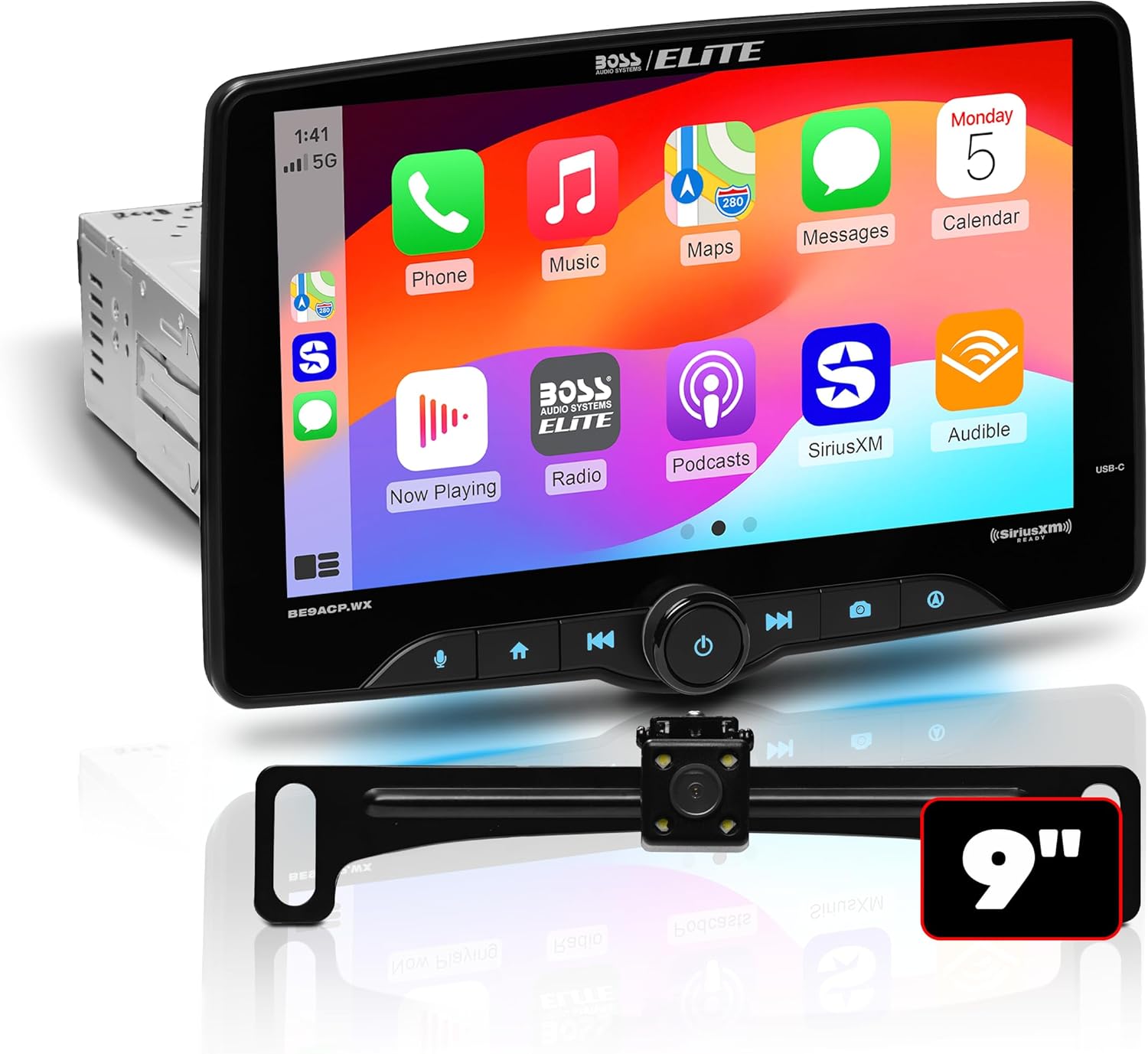 BOSS Audio Systems Elite Series BE9ACP.WXC Car Stereo – Wireless CarPlay Android Auto, SiriusXM, 9 Inch Touchscreen, No DVD Player, Multicolor Panel