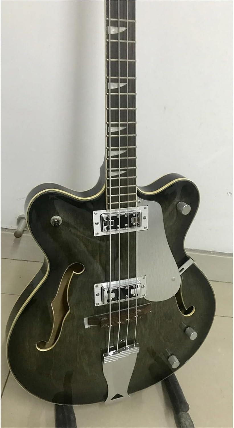 Beginner Electric Guitar Kits 4 String Handmade F Hole Semi Hollow Professional Jazz Electric Bass Transparent Black