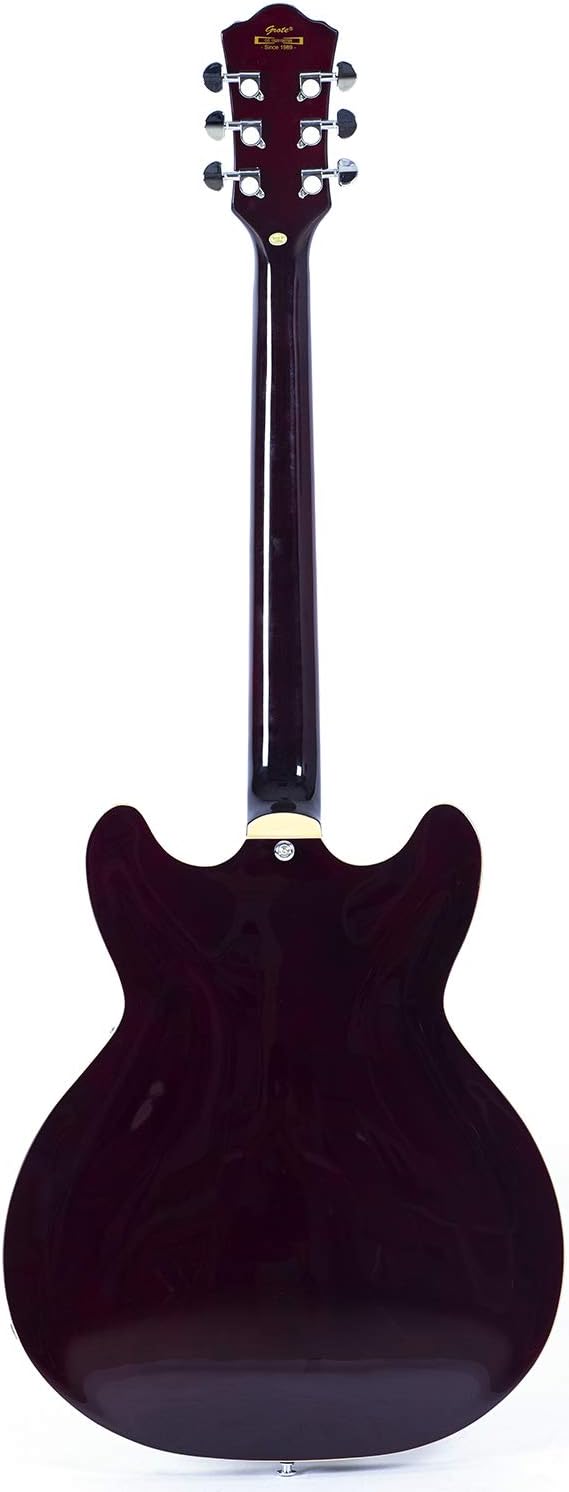 GROTE Jazz Electric Guitar Semi-Hollow Body Trapeze Tailpiece Bridge Guitar Gig Bag (Brown)