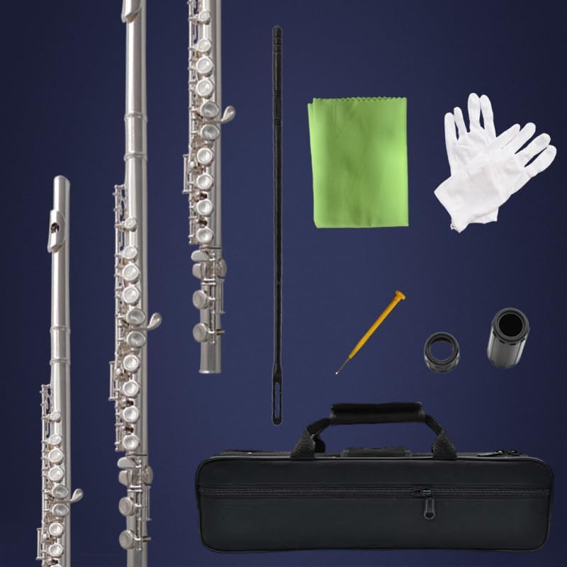 flute 16-hole closed-hole C-tone nickel-plated, beginner to play graded flute, with box and cleaning kit.