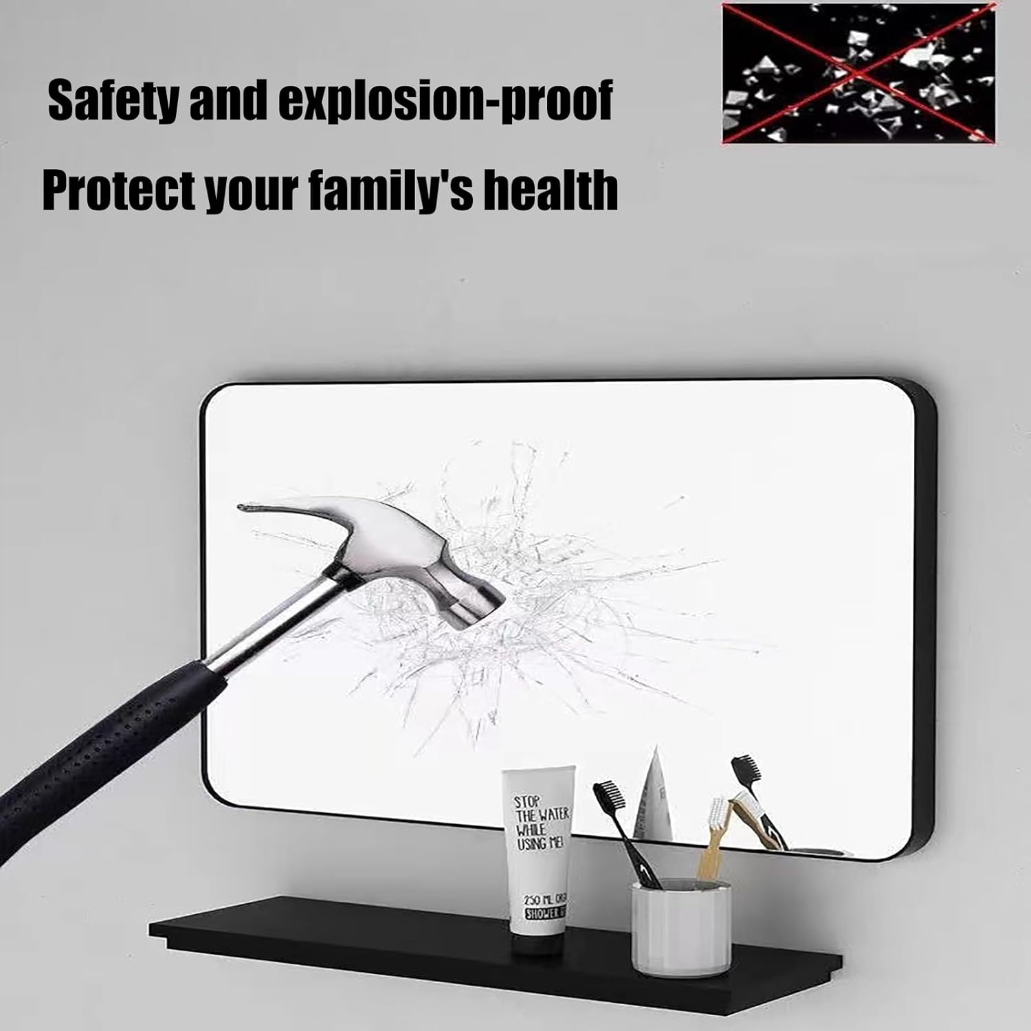 Punch Free Modern Bathroom Mirror, Three Color Frame Square Corner Rectangular Bathroom Wall Mount Vanity Mirror for Bedroom Living Room, Horizontal Or Vertical Hang(Size:60*100cm/23*39in,Color:Gold)