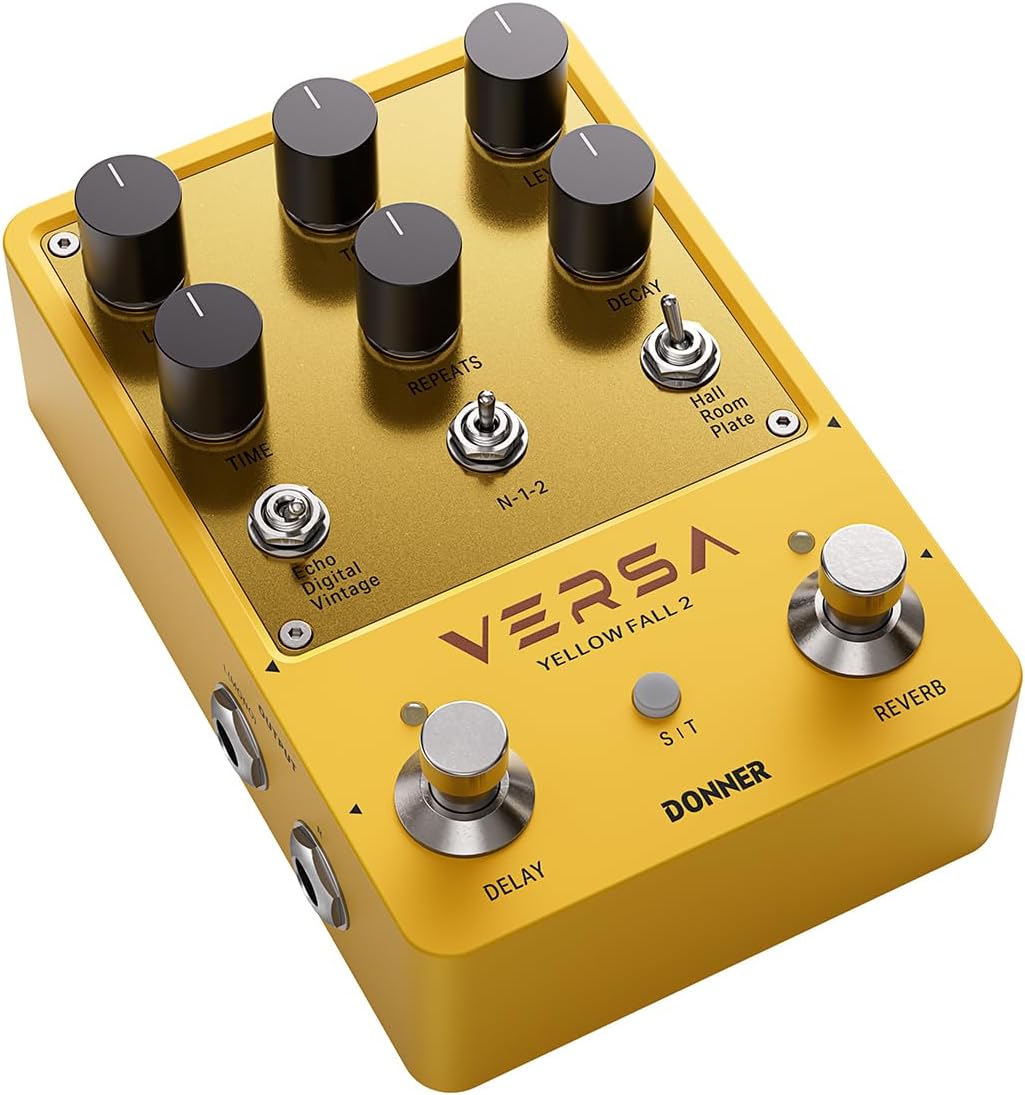Donner Guitar Reverb & Delay Pedal - 2 in 1 with Tap Tempo, Preset Saving, Stereo in/out, Digital 3 x 3 Multi-Mode Effects Electric Guitar Pedal, True Bypass (Yellow Fall II)