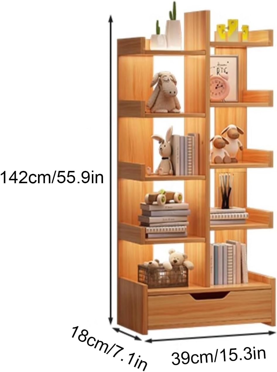 Bookcase with Drawers, Storage Organizer, Vertical Bookshelf, Modern Floor Standing Display Rack, for Home Office, Living Room, Bedroom, Kitchen(Brown)