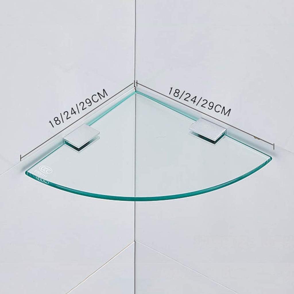 Lavatory Bathroom Tempered Glass Corner Shelf 8MM-Thick Wall Mount Triangular Space Aluminum (Size : 18cm) (24cm)