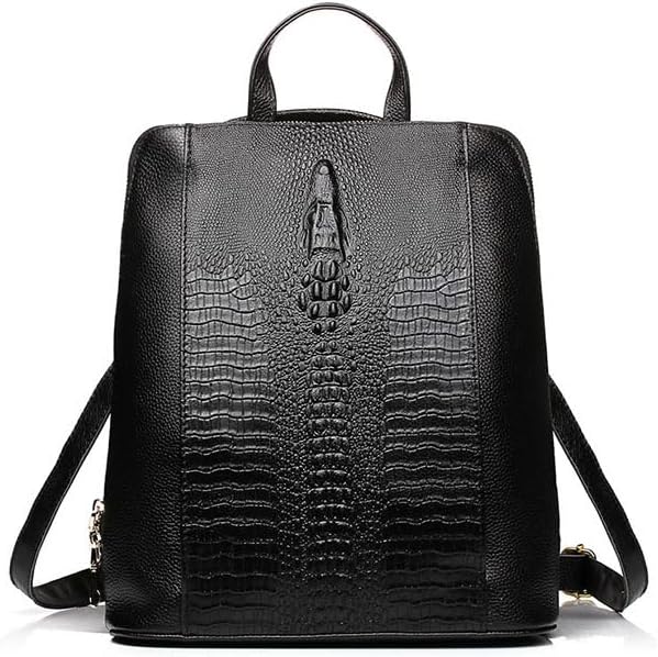 zency 100% Genuine Leather Knapsack Ladies Alligator Pattern Women Backpack For Work Laptop (black)
