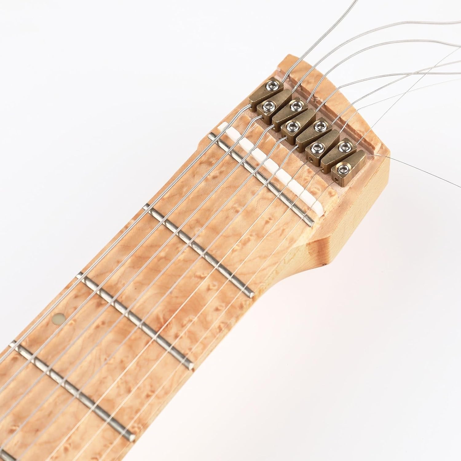 Headless Electric Guitar 8 String Fanned Frets Headless Electric Travel Guitar Ash Wood with Flame Maple Veneer