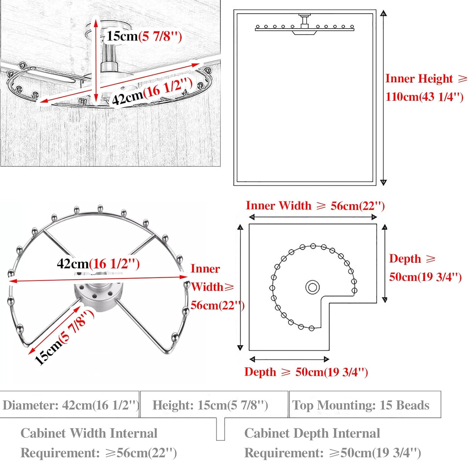 Armoire Wardrobe Closet with Hanging Rod for A Corner Wall, Rotatable Closet Bracket for 90 Degrees Wall, Round Coats Organization Holders(Gold,Small)