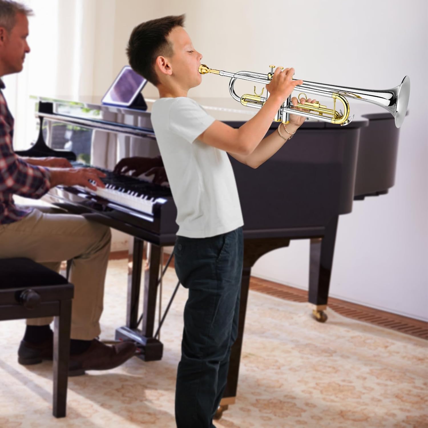 Asmuse Professional Trumpet Instrument Set,Student Trumpets for Beginners, Trompetas Musicales with Hard Case, Brass Instruments with Trumpet Cleaning Kit Gloves 7C Mouthpiece