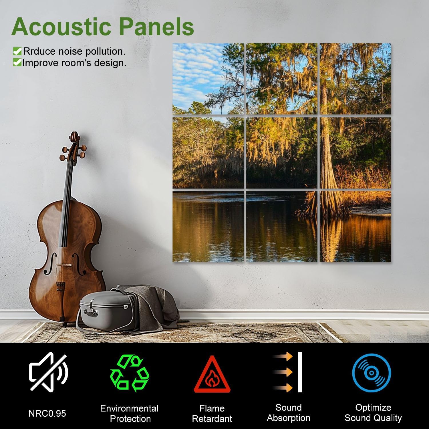 Art Acoustic Panels Self Adhesive suwannee river tree swamp pictures royalty photos 9 Packs Decorative Soundproof Wall Panels Large Sound Absorbing Panels for Home Office 60
