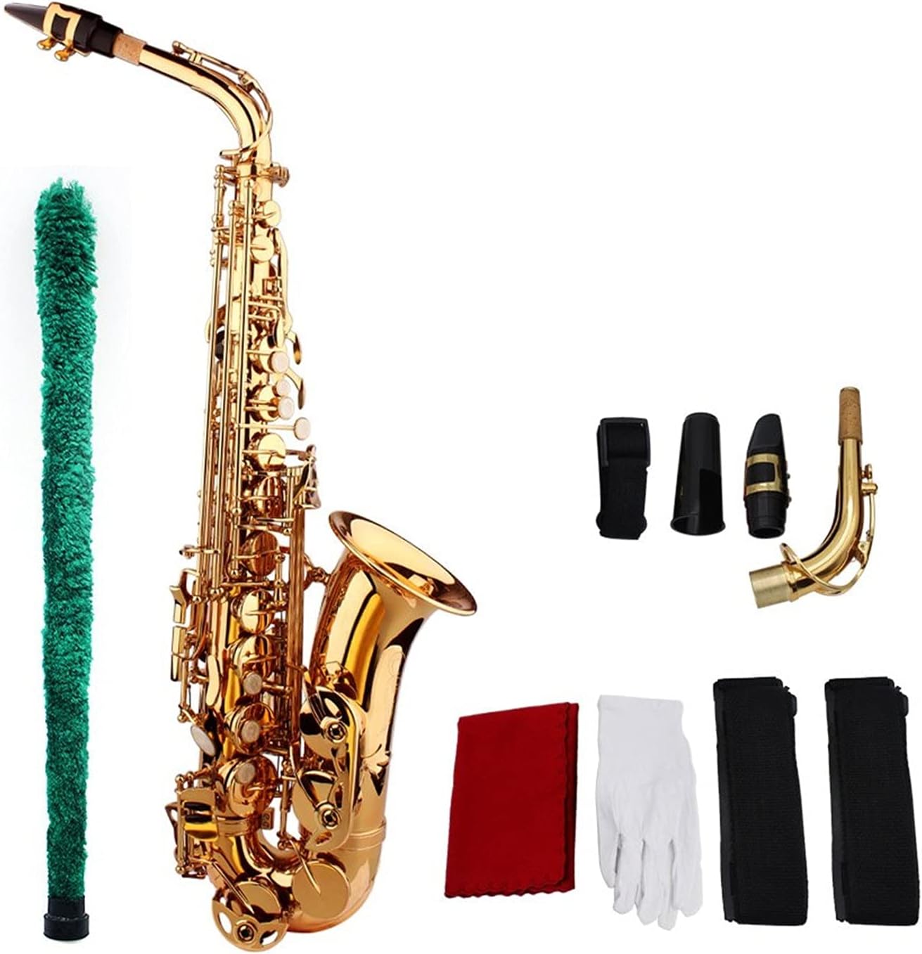 EB Be Alto E Saxophone Flat Brass Carved Pattern Plastic Mouthpiece with Gloves Cleaning Cloth Brush Straps Student Saxophone (Color : Gold)