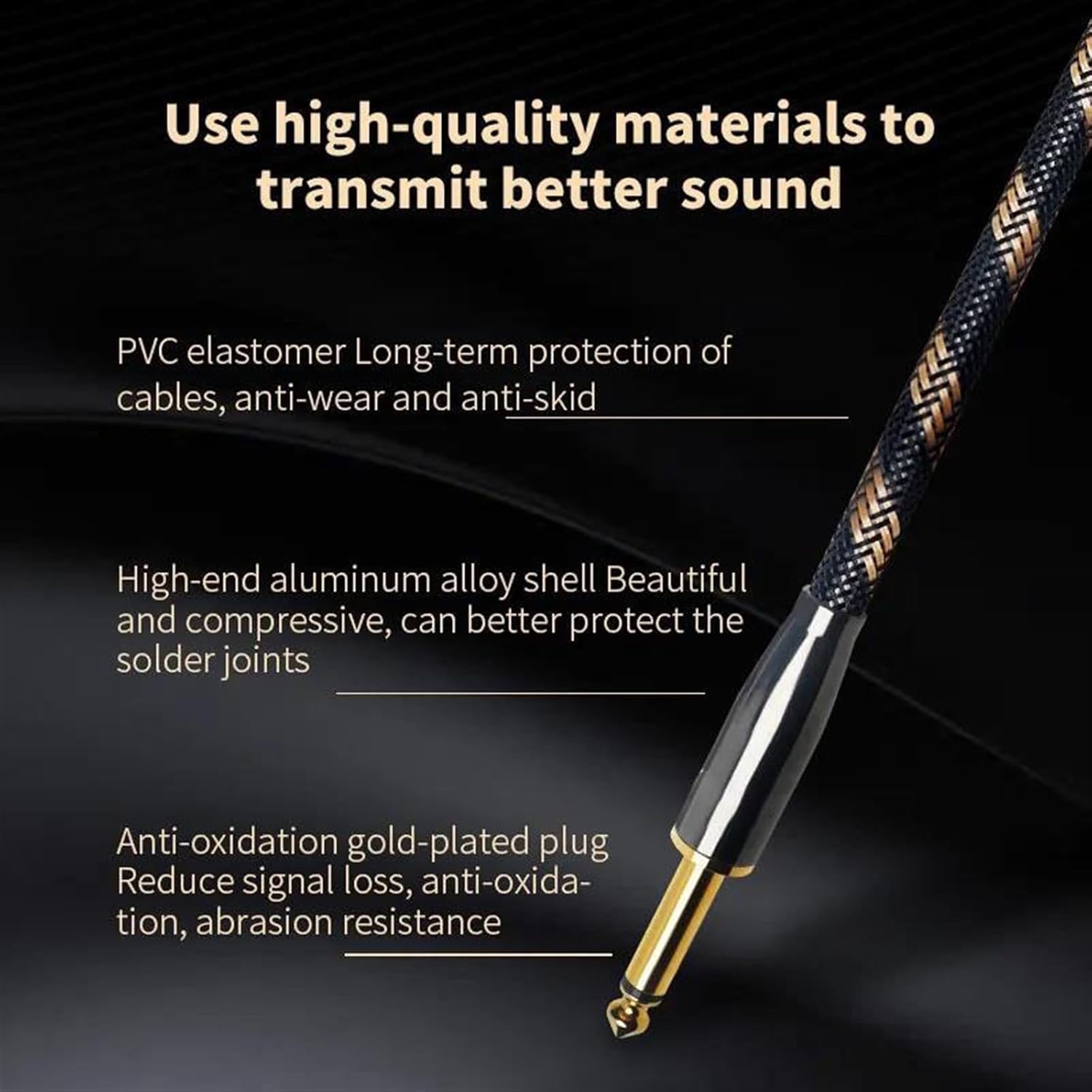 Guitar Audio Cable Cable 3.5mm to 6.5mm 6N for Microphone Guitar Amplifier CD Player Speaker(2m)