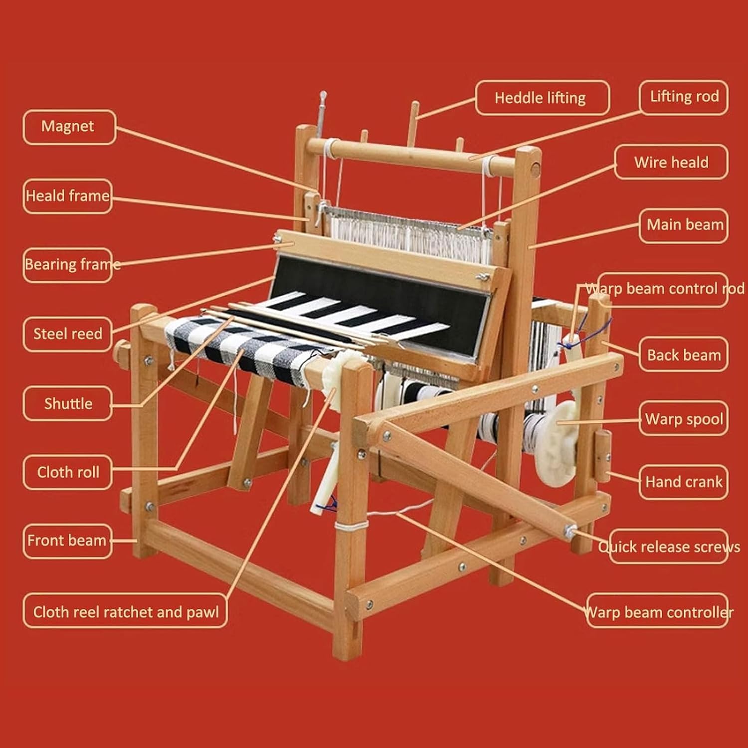 Foldable Multi-Craft Weaving Loom, Wooden DIY Hand-Knitting Weaving Machine, Weaving Width Limit 30cm, Density Of The Fabric Adjustable, Art Craft Kit with Mixed Yarns, for Beginners, Adults, Amateurs