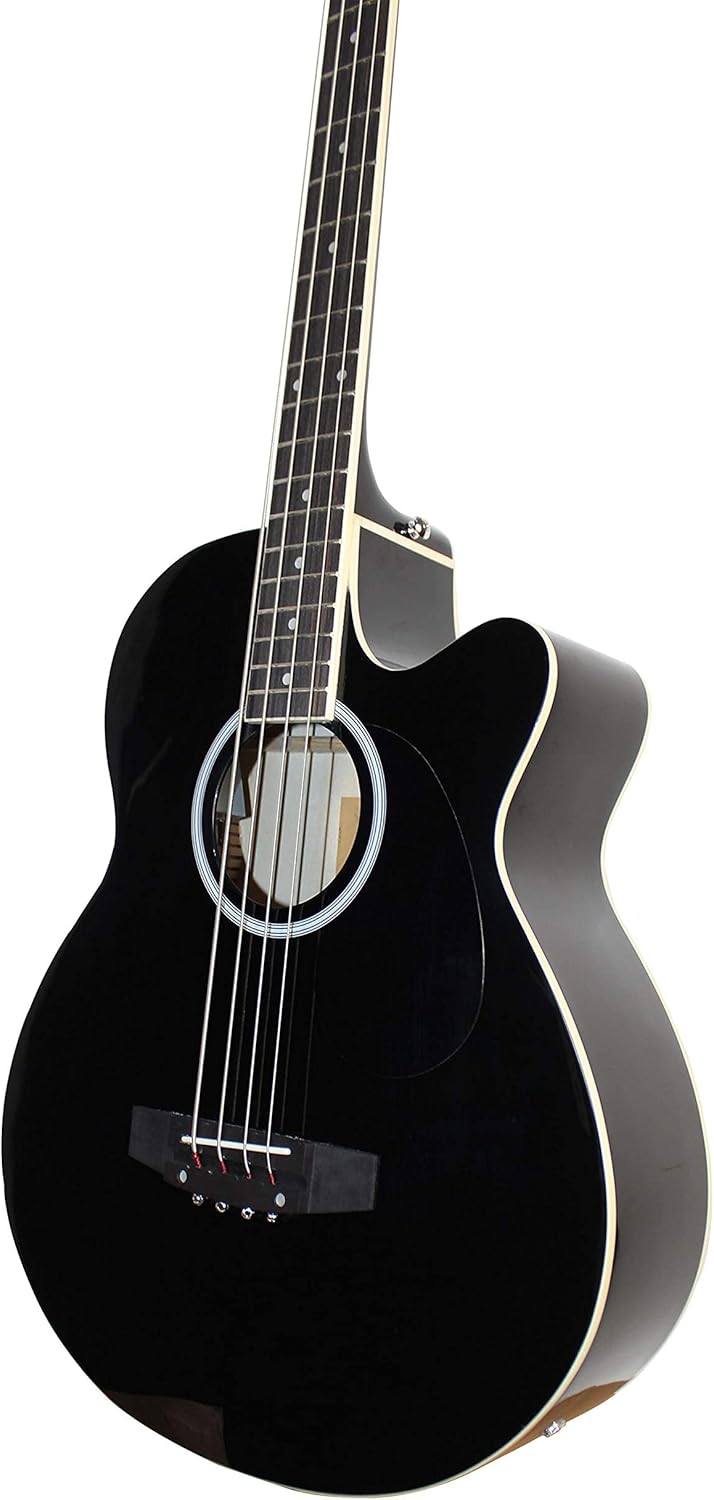 Vizcaya Full Size 4 Strings Cutaway Acoustic-Electric Bass Guitar With 4-Band Equalizer,5mm Padding Gig Bag,Strap, Picks-Black