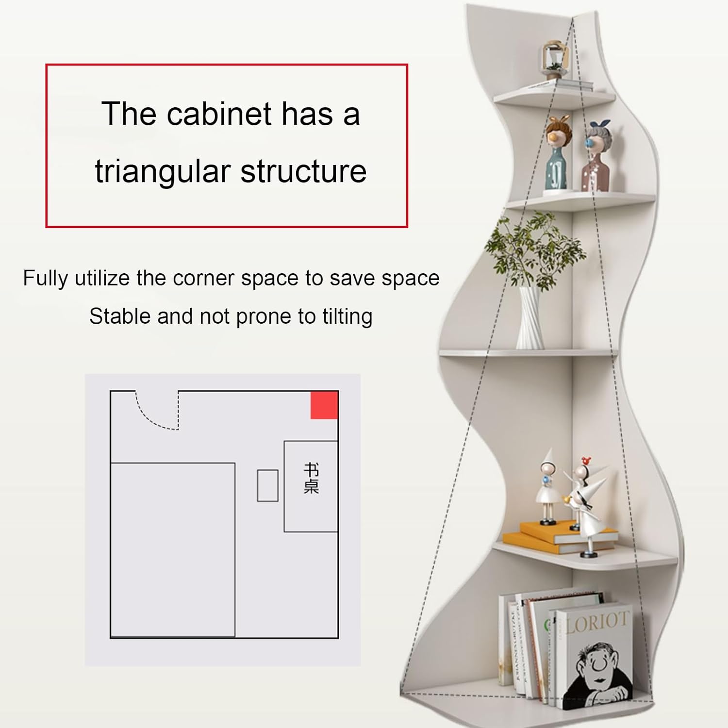 Wooden Corner Bookshelf, Modern Storage Display Bookcase, 5 Tiers Floor-Standing Rack, Storage Organizer, for Bedroom, Living Room, Kitchen, Home Office(40cm/15.7in)