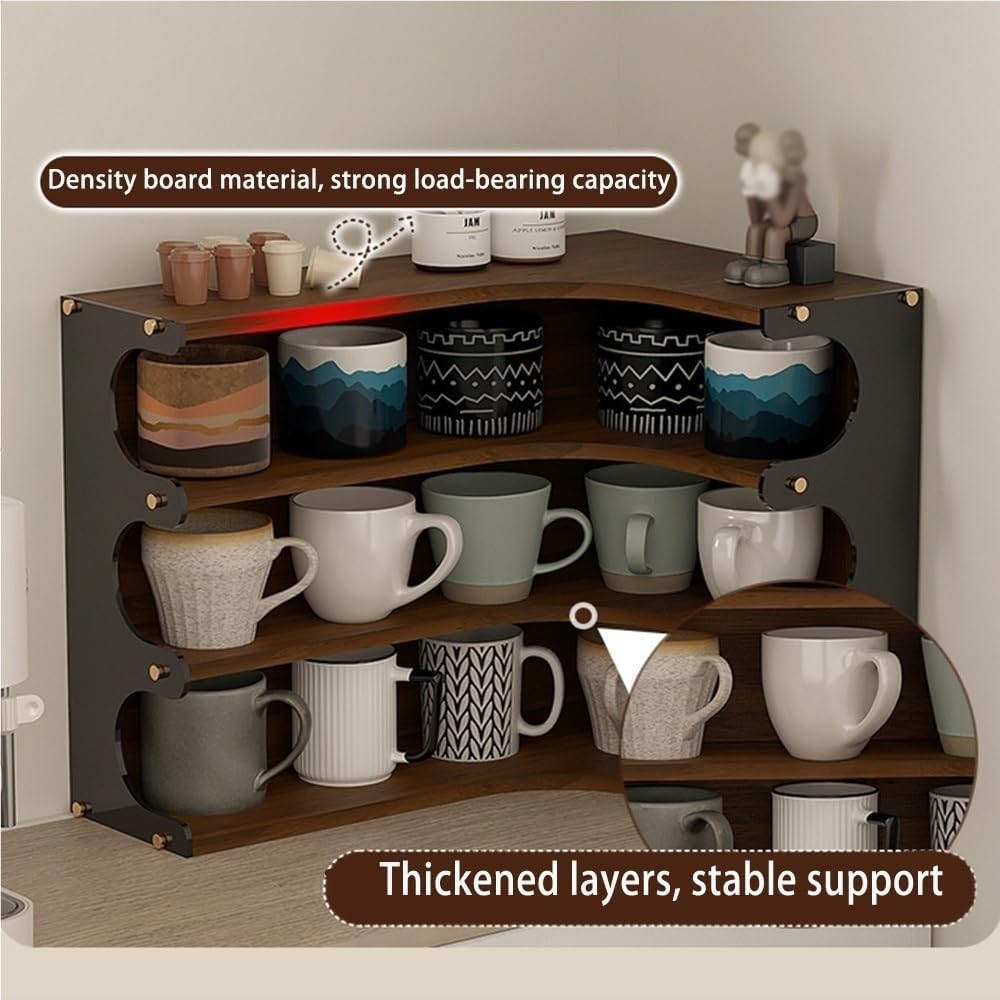 3 Tier Corner Storage Rack, Coffee Cup Holder Wall Mounted, Wall Mount Cup Holder Display Stand for Kitchen and Tea Bar(Black)
