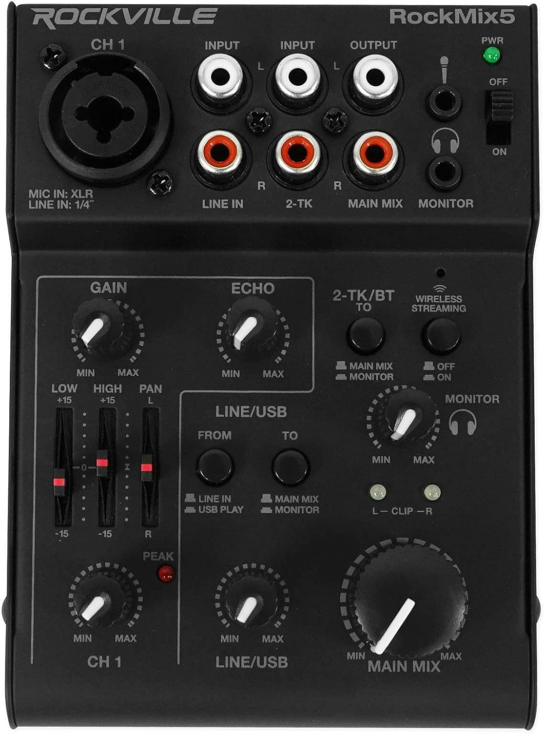 Rockville RockMix 5 USB Computer Recording Interface Mixer w/Bluetooth, Echo, EQ