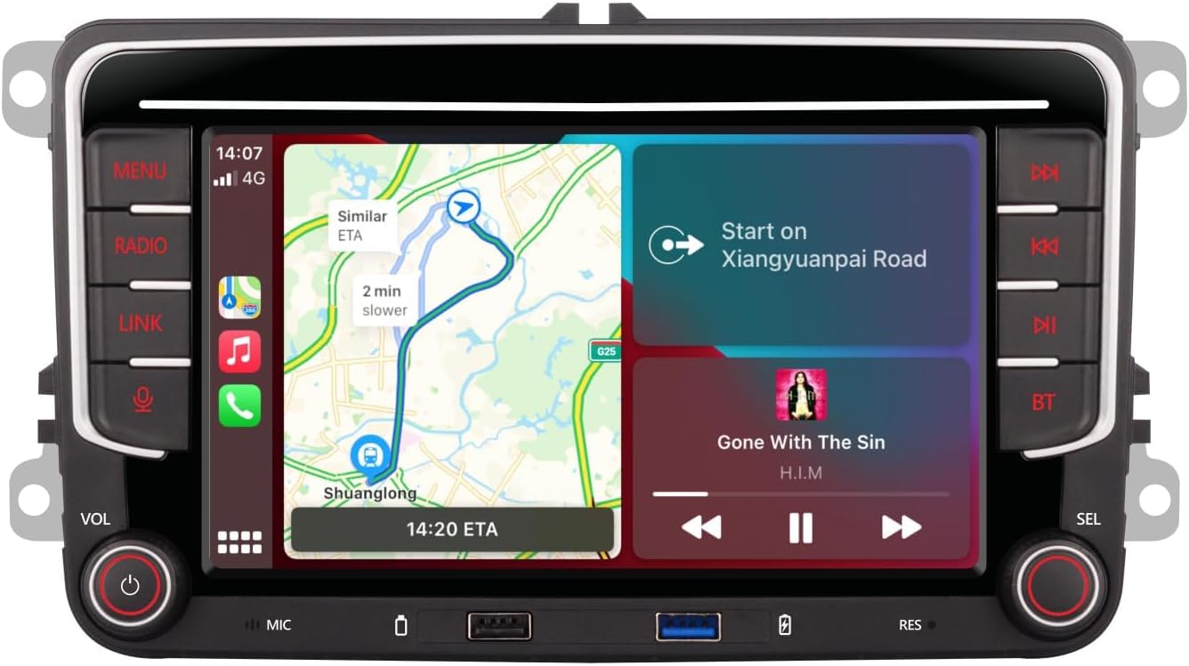 [Upgrade] YZKONG Car Stereo Compatible for VW Passat Golf MK5 Jetta Caddy EOS Tiguan with Wireless Carplay Android Auto IPS Touch Screen Car Radio, AM/FM Radio, BT, Dual USB Port