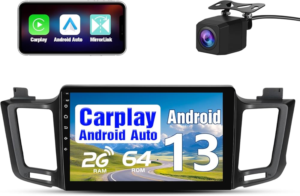 Car Radio Upgrade for Toyota RAV4 2013-2018 Android 13 2G+64G Stereo Replacement 10Inch Touchscreen Head Unit with CarPlay Android Auto Bluetooth/GPS/FM/AM/DSP/BackCamera/29 Theme UIs