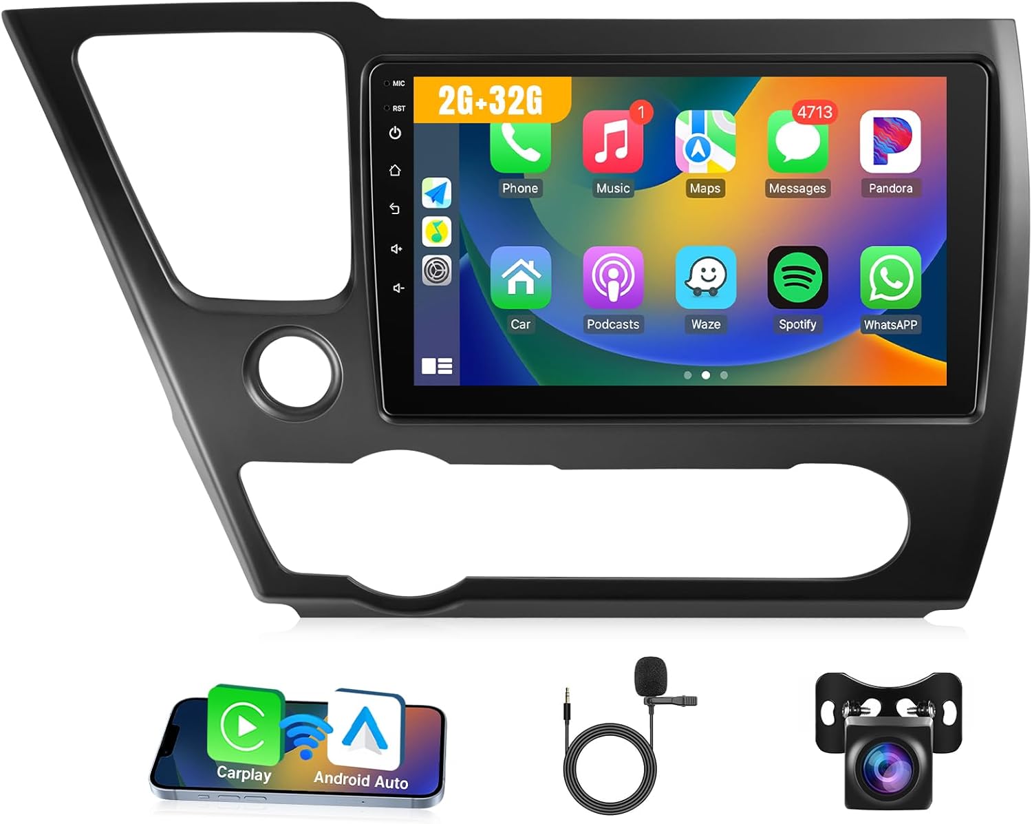 Leadfan Car Stereo Radio for Honda Civic 2013 2014 2015 2016 2017, 9 Inch Touch Screen for Civic with CarPlay Android Auto Bluetooth GPS SWC Backup Camera (for Honda Civic 2013-2017 Without JBL)