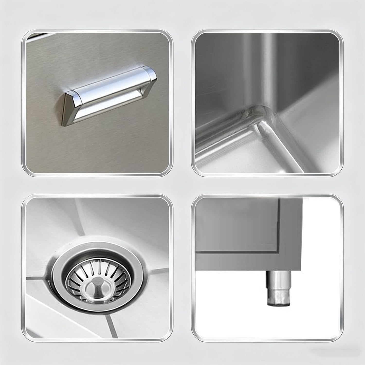 Adjustable-Leg Stainless Steel Sink Freestanding Commercial Double-Bowl Sink Cabinet Multi-Functional Storage Cabinet with Rounded Corners Designed for Construction Site Kitchens