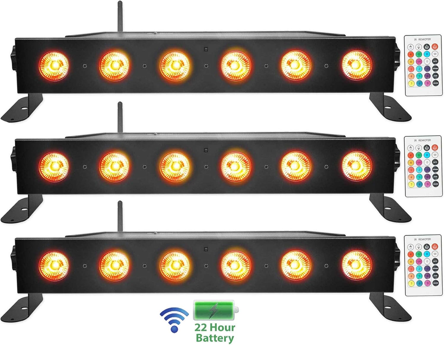 Rockville Best Strip 60 Rechargeable LED Wash Light Bar, Wireless DMX, RGBWA, UV, 8800mAh Battery, 6500 Lux, IRC Remote, for DJs, Stage, and Event Lighting, 3-Piece
