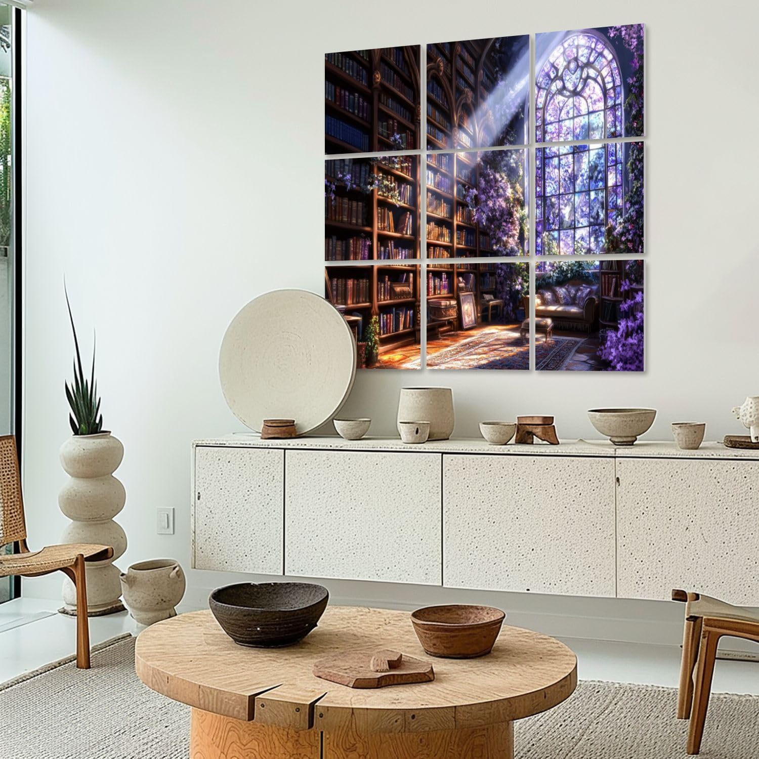 Art Acoustic Panels Self Adhesive Mystical Stained Glass Library Light Reflections 9 Packs Decorative Soundproof Wall Panels Large Sound Absorbing Panels for Home Office 60