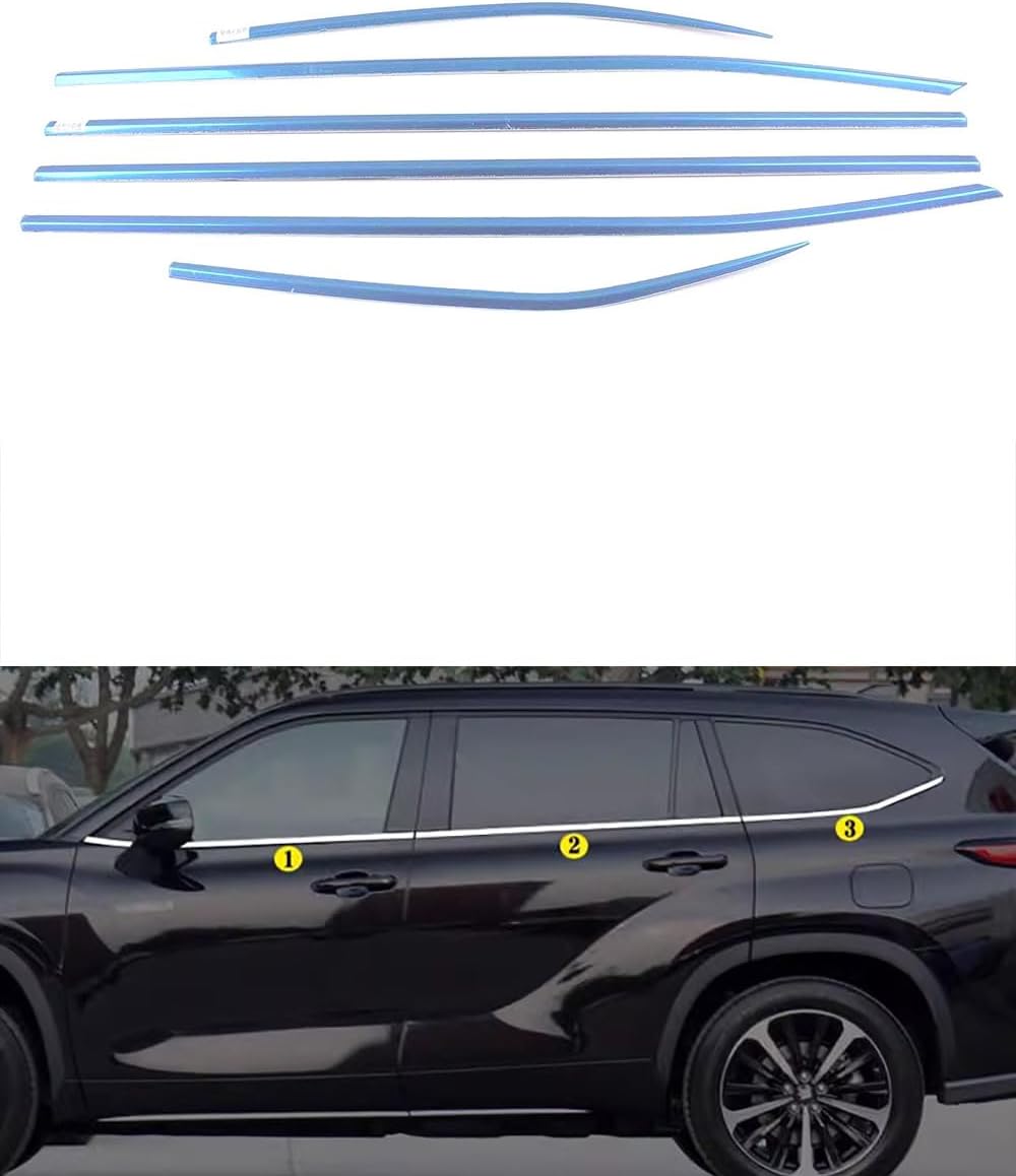 Car Accessories Fit for Toyota Highlander Stainless Steel 2020 2021 2022 2023 2024 2025 Chrome Silver Lower Windows Frame Sill Molding Cover Trims 6PCS