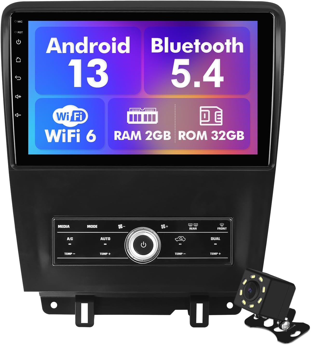 Android 13 Car Radio for 2+32G Ford Mustang 2010-2014 10.1'' 1280 * 720 Touchscreen Car Stereo with Carplay Android Auto Backup Camera Mirror Link GPS Navigation WiFi 6 Bluetooth 5.4 SWC
