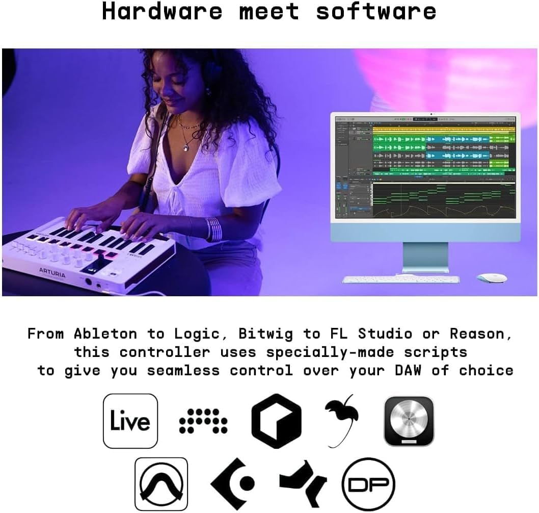 Arturia MiniLab 3 Compact MIDI Keyboard and Pad Controller with On-Stage Stands LPT5000 Laptop Stand