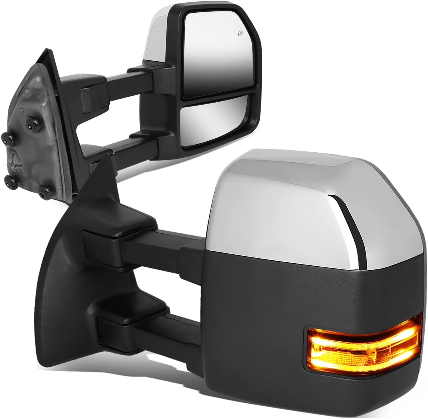 DNA Motoring TWM-052-T999-CH-CL Powered Heated Side Towing Mirrors w/LED Turn Signal Light Replacement Compatible With 08-16 F250/F350/F450/F550 Super Duty