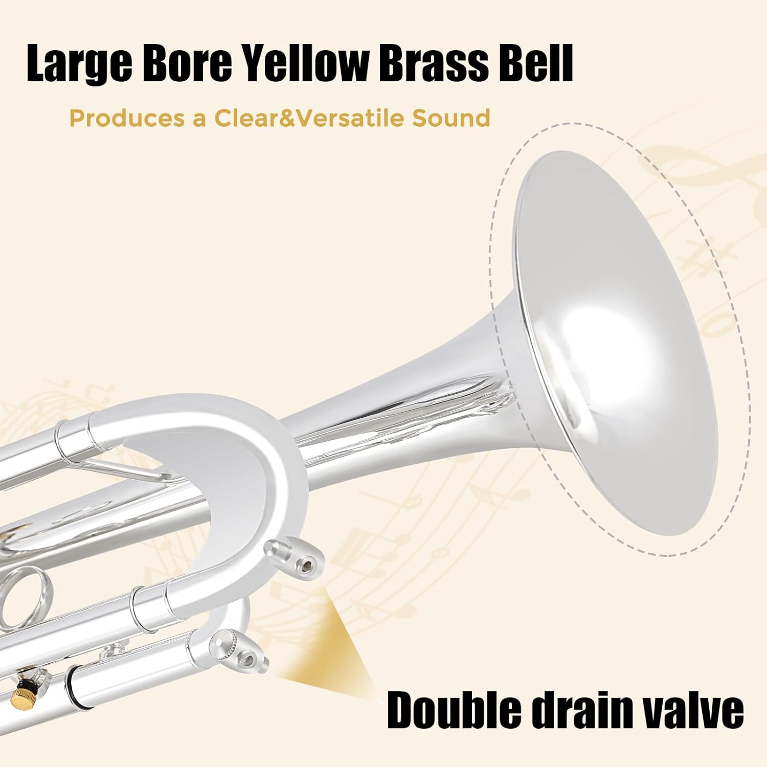 ROWELL Bb Trumpet Professional Trumpet for Student Brass Instruments Standard Trumpets Set with Professional Trumpets Box, Cleaning Kit,Original 7C trumpet Mouthpiece, Cloth and Gloves (Silver)