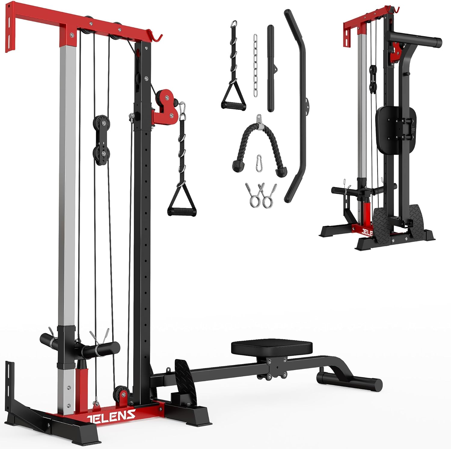 Wall Mount LAT Pulldown Machine, Cable Machine with 16 Adjustable Positions, High and Low Cable Crossover Machine for Home Gym, Crossover Pulley System with Cable Row Attachment