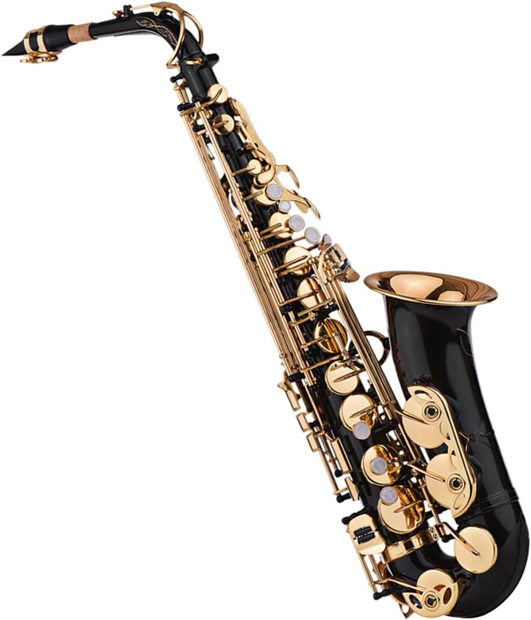 Eb Alto Saxophone Sax Brass Lacquered Gold 82Z Key Type Woodwind Instrument with Padded Carry Case Gloves Cleaning Cloth Brush Sax Straps Reeds