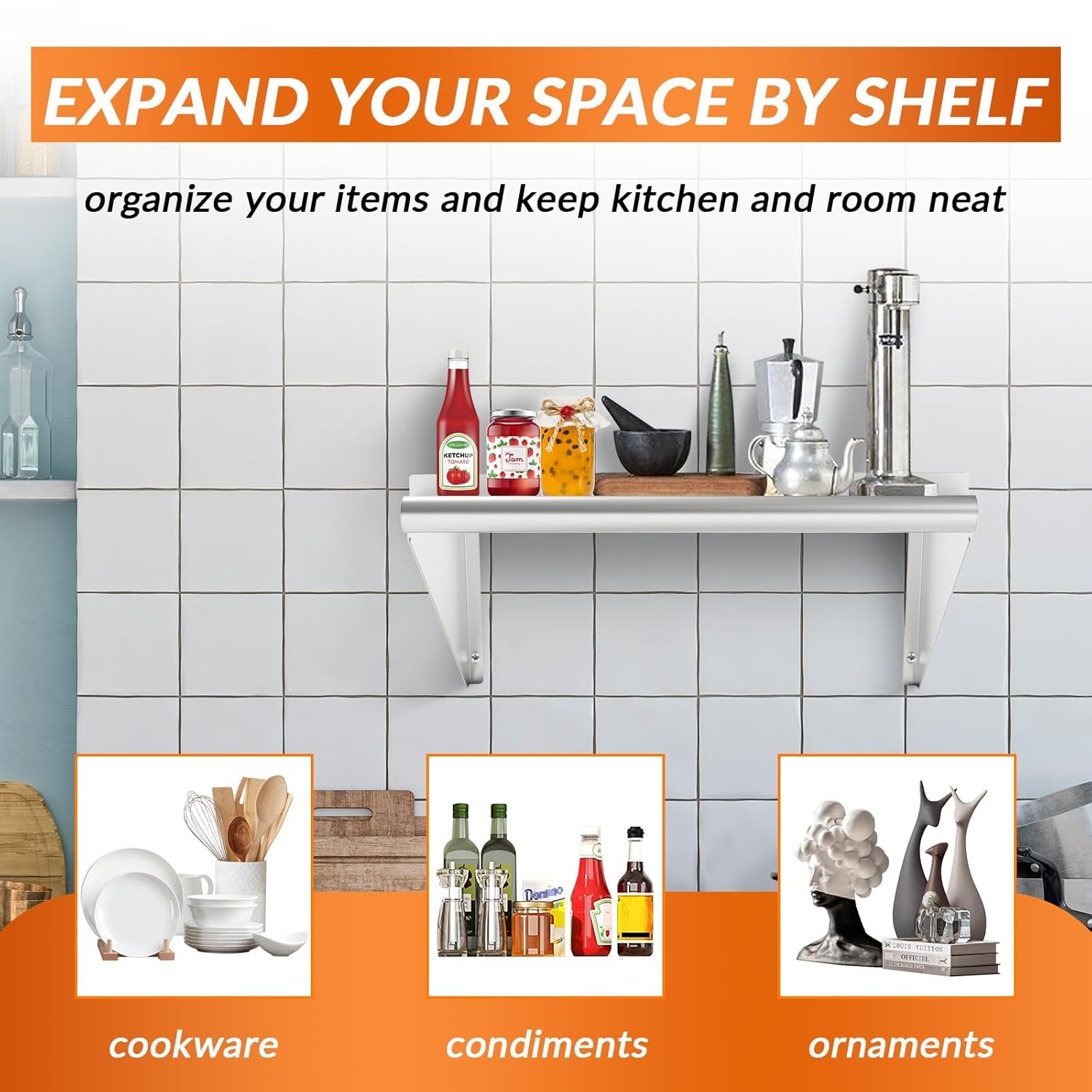 Commercial Stainless Steel Shelf 12 x 24” 2 Pack, Wall Mounted Food Service Storage Rack Shelves, Heavy Duty 250 lb Metal Shelf for Kitchen, Restaurant, Food Truck, Garage, Laundry Room