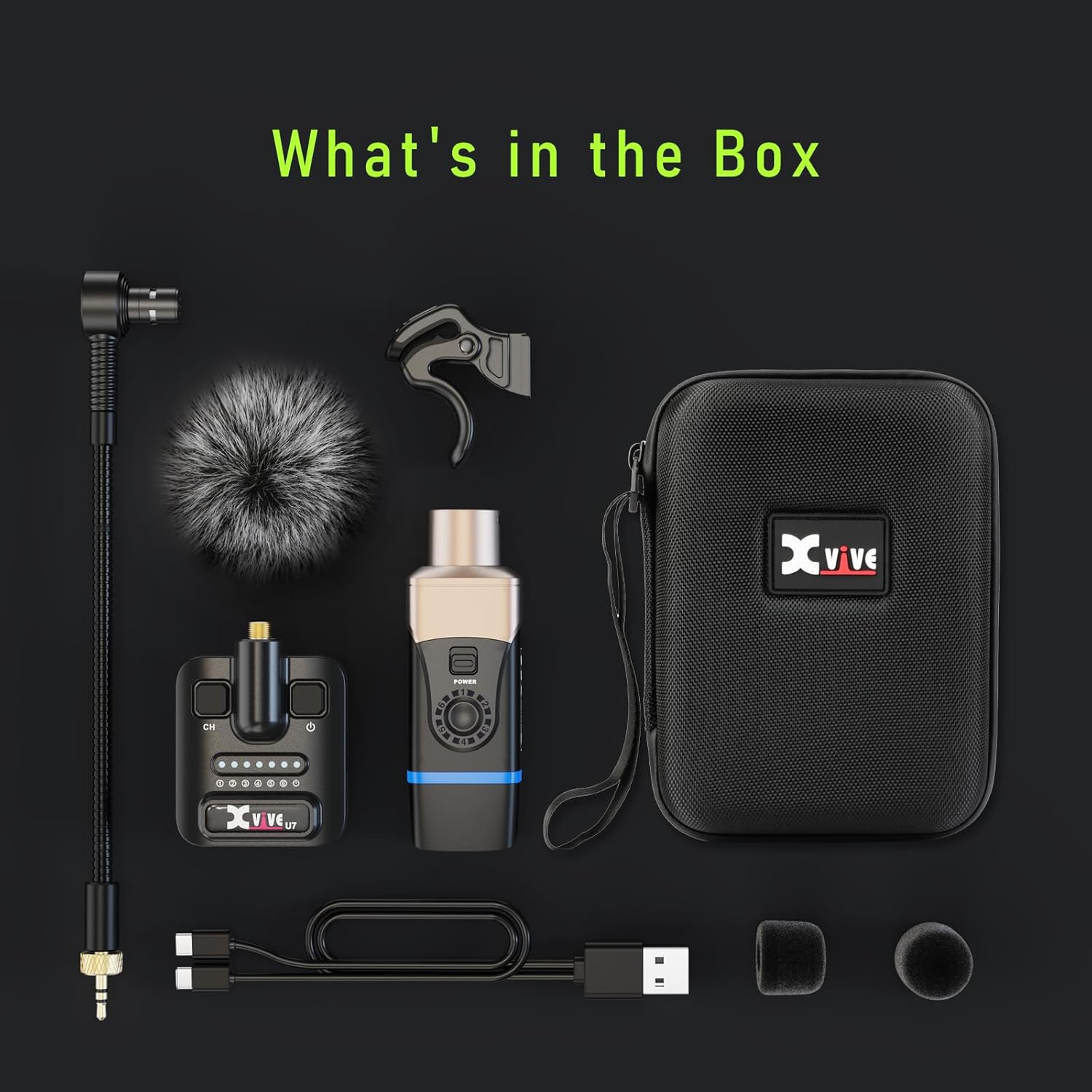 Xvive U7 Saxophone Microphone Wireless System 2.4 GHz Wireless Microphone for Saxophones, Trumpet, Trombone Brass Instruments