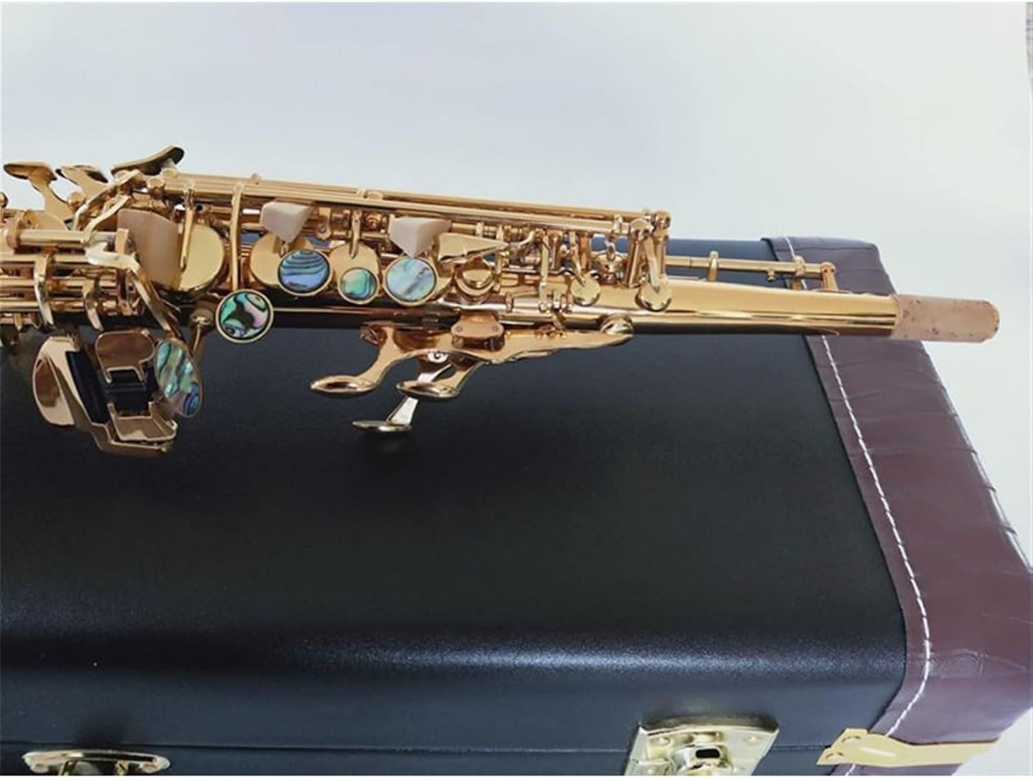 Professional Straight Saxophone Bb Brass Golden Abalone Key Woodwind Instrument with Accessories
