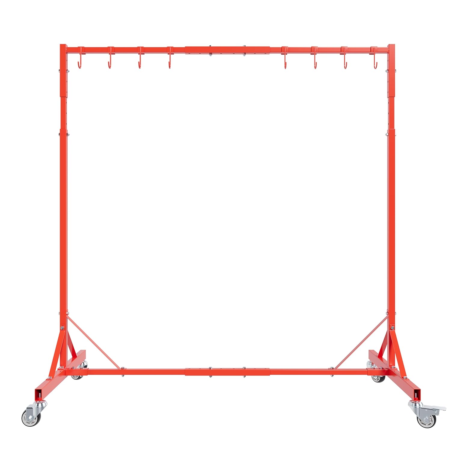 ECOTRIC 5ft-7ft Adjustable Automotive Painting Rack Auto Body Paint Spray Drying Stand w/4 Swiveling Casters & 8 Hooks Steel Red
