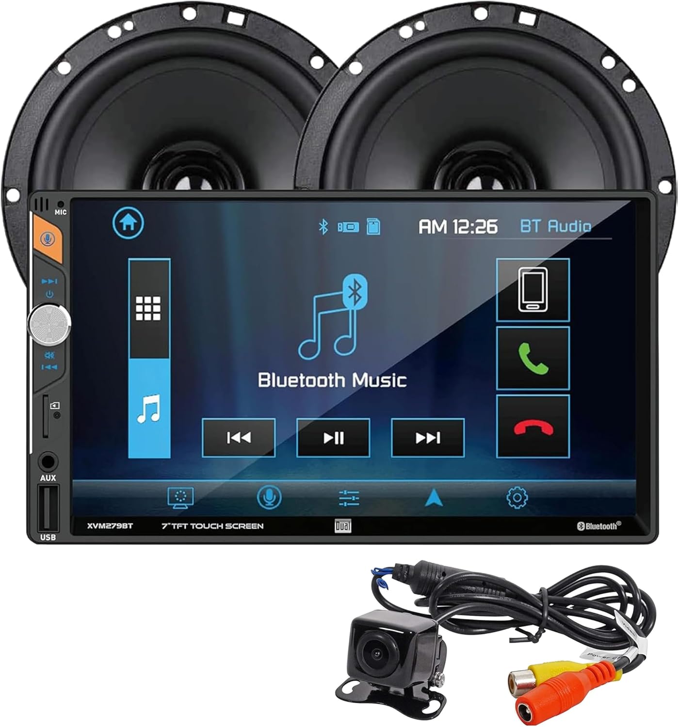 Dual XCP1101SP 7-inch LED Digital Media Touch Screen Double DIN Car Stereo | Push to Talk Assistant | Backup Camera Included | Bluetooth | USB Fast Charging | microSD | (2) 6.5