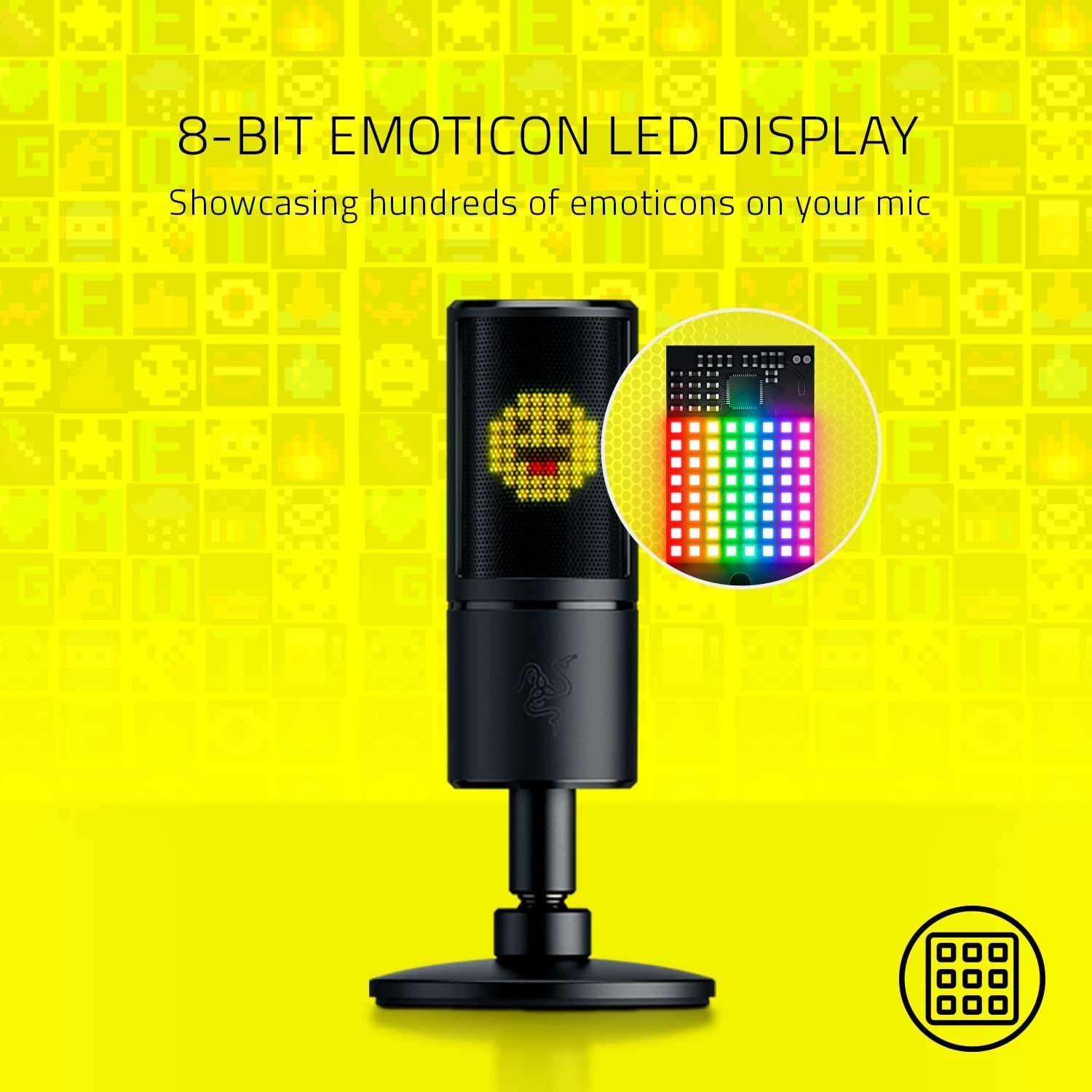 Razer Seiren Emote Streaming Microphone: 8-bit Emoticon LED Display, Stream Reactive Emoticons, Hypercardioid Condenser Mic, Built-in Shock Mount, Height & Angle Adjustable Stand, Classic Black