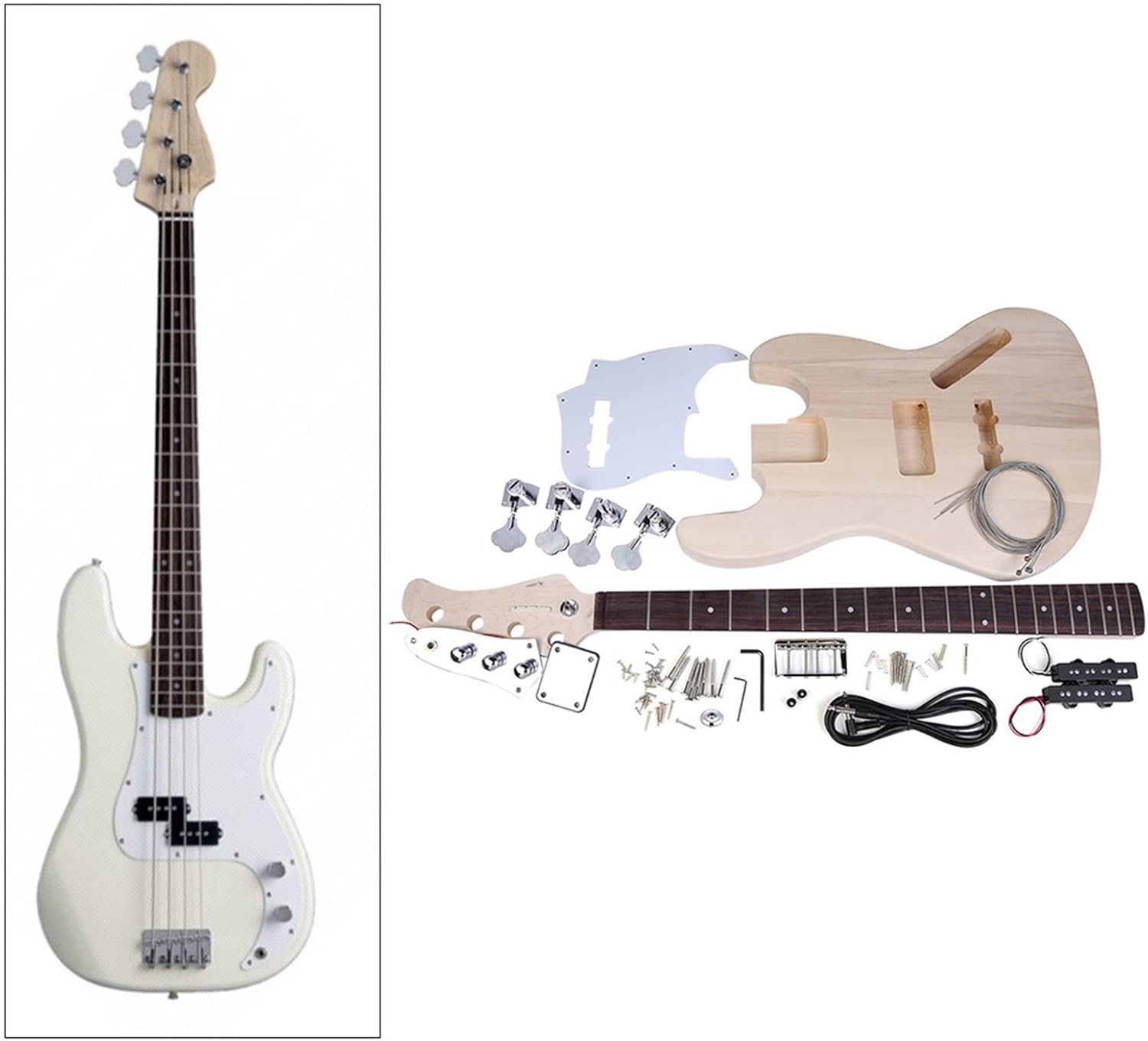Bass Style 4-String Electric Bass DIY Kit Solid Basswood Body Maple Neck Rosewood Fingerboard DIY Kit Set DIY Guitar Kit