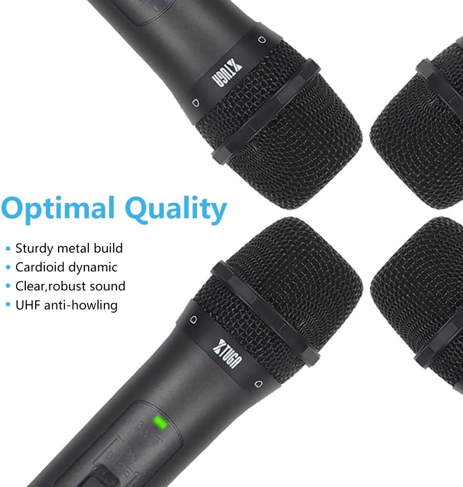 XTUGA S400 Wireless Microphone System, 4-Channel UHF Cordless Mic Set with Four Handheld Mics, Fixed Frequency, Long Range 260ft, Ideal for Church,Karaoke,Weddings, Events