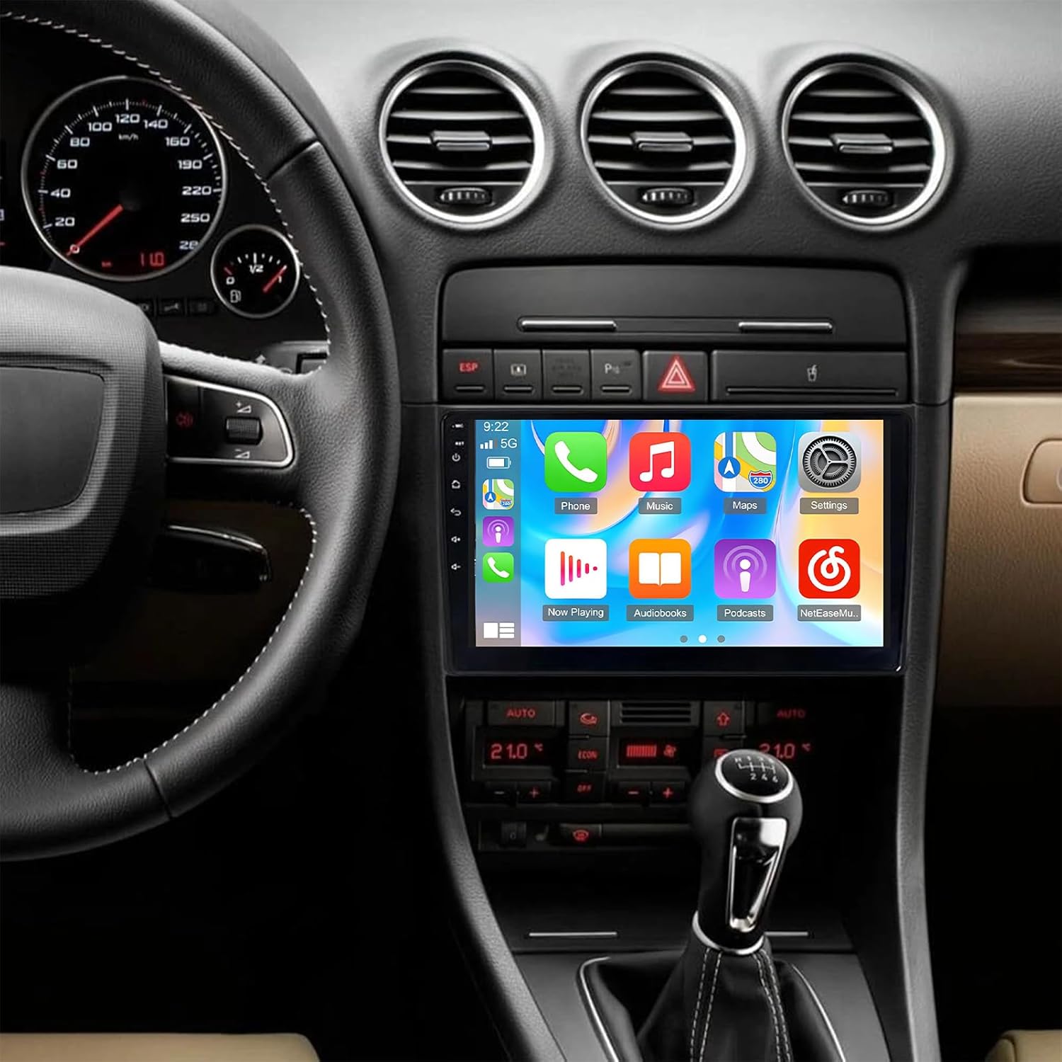 PHEZEN Car Radio for Audi A4 2000-2009, 9 inch Touchscreen Car Stereo with CarPlay Android Auto Mirror LinkBluetooth GPS Navigation WiFi FM Backup Camera 2+32G