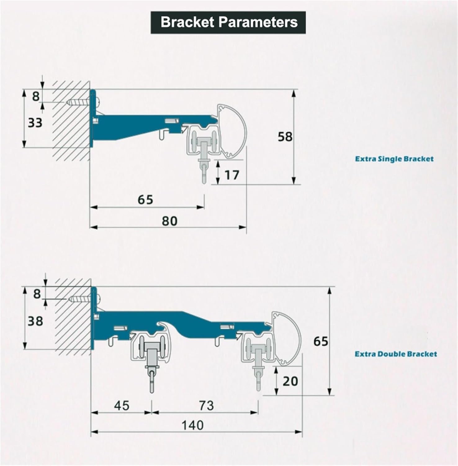 L-Shaped Curved Window Roman Pole Ivory White Double Curtain Rail Wall Mount 90° Corner Connector Curtain Sliding Rail(240cm)