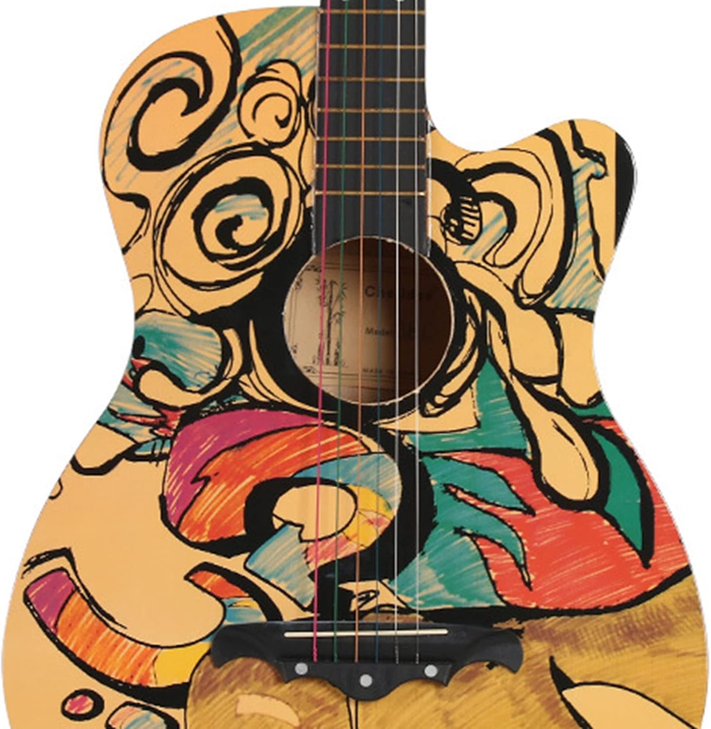 Restokki Wooden Graffiti Pattern 38in Acoustic Guitar for Beginner Music Lovers