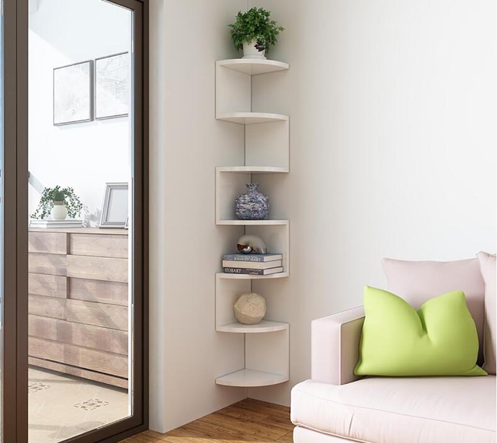 Wall Shelf Seven-Tier Fan-Shaped Shelf Corner Storage Rack Wooden Sofa Kitchen Bedroom Background Wall Corner Shelf 13220CM (Color : A)